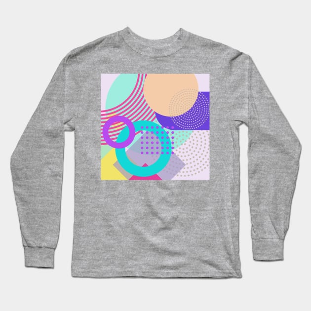 Modern Geometric Pattern Pastel Brights Pink Purple Serene Style Long Sleeve T-Shirt by SwagOMart